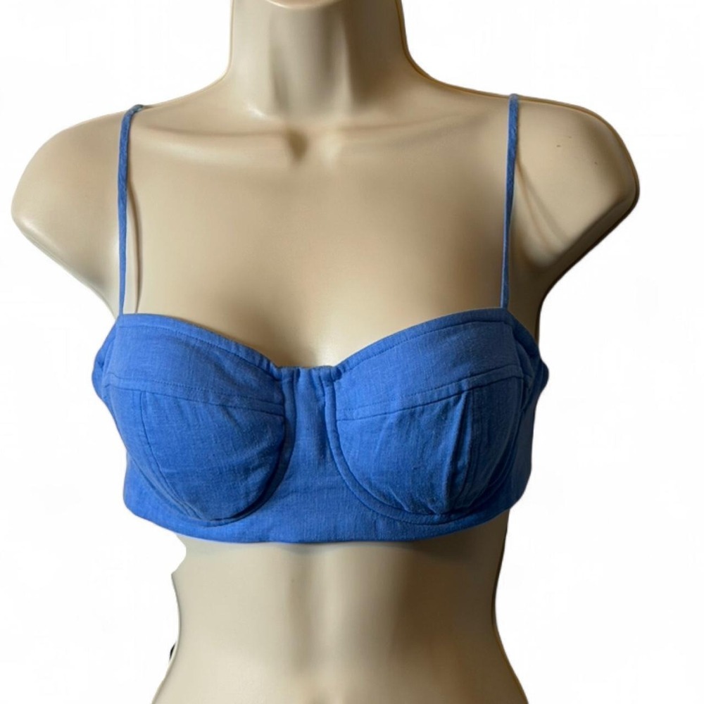 VIX Paula Hermanny Periwinkle Linen Blend Balconette‎ Bikini Top, Women's Size S